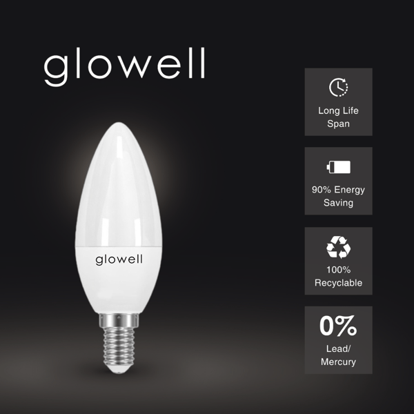 Glowell LED Frosted Candle Bulb 5.5 Watt